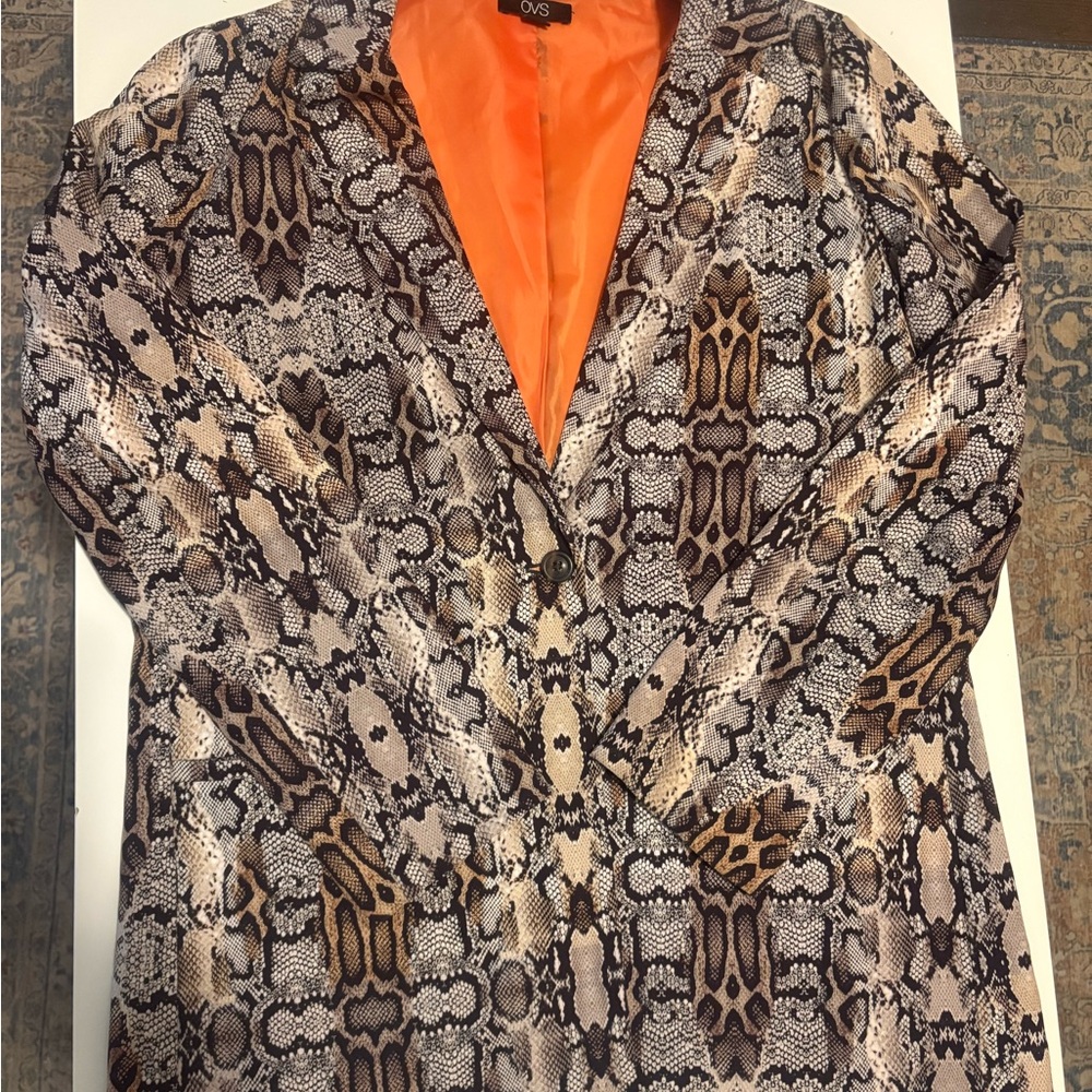Women's OVS Animal Print Jacket with Orange Lining